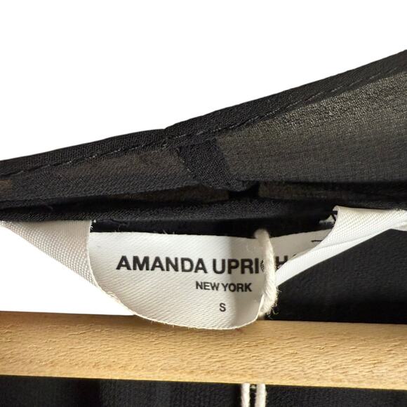 Amanda Uprichard Calliope Black Tie Waist Sheer Ruffled Long Sleeve Maxi Dress S - Picture 4 of 9